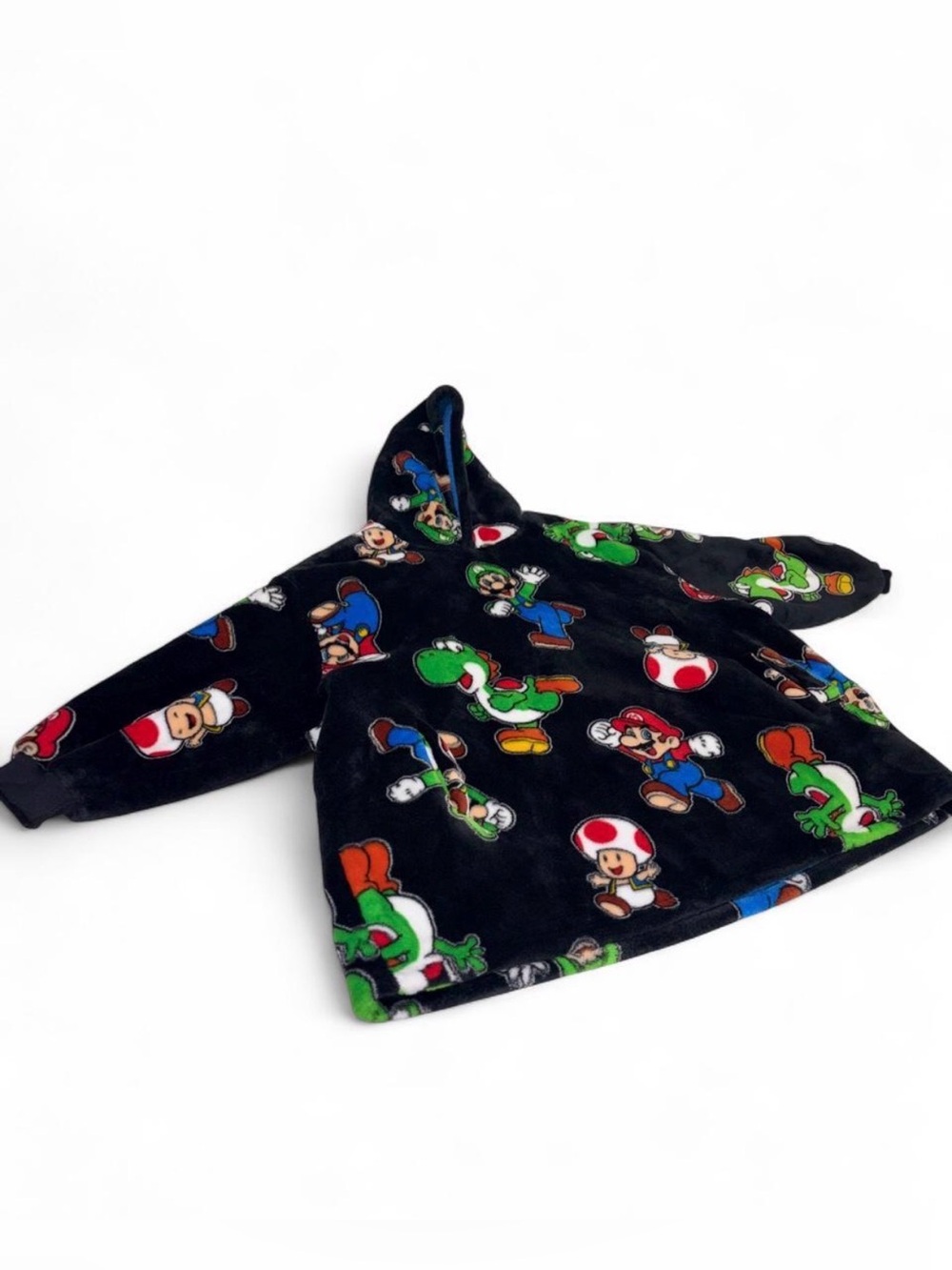 Nintendo Super Mario Wayy Big Kids Black Character blanket Hoodie one size